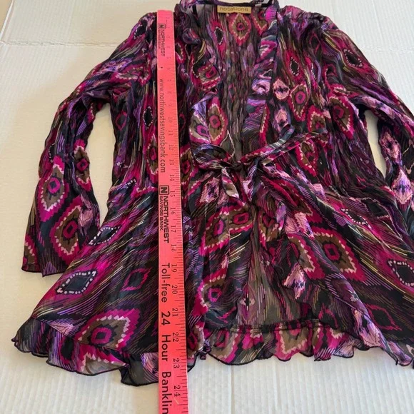 Y2k Fairycore Women's M Bohemian Print Sheer Ruffle Tie Long Sleeve Blouse Top‎ - Picture 4 of 9